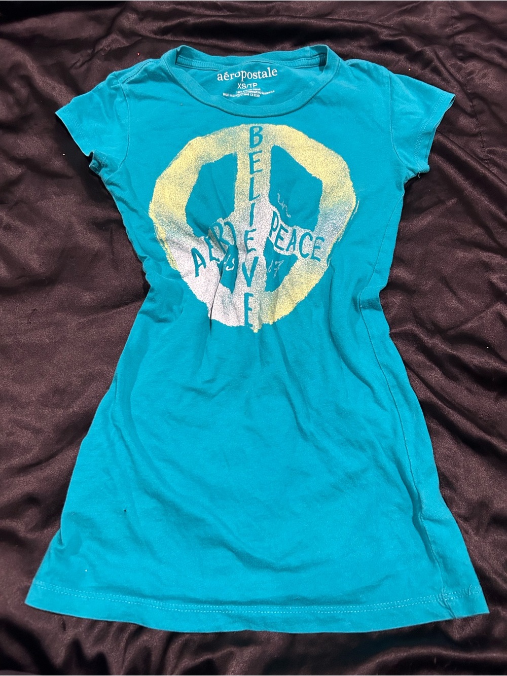 Aeropostale Teal Graphic Tee with Gold Accent
